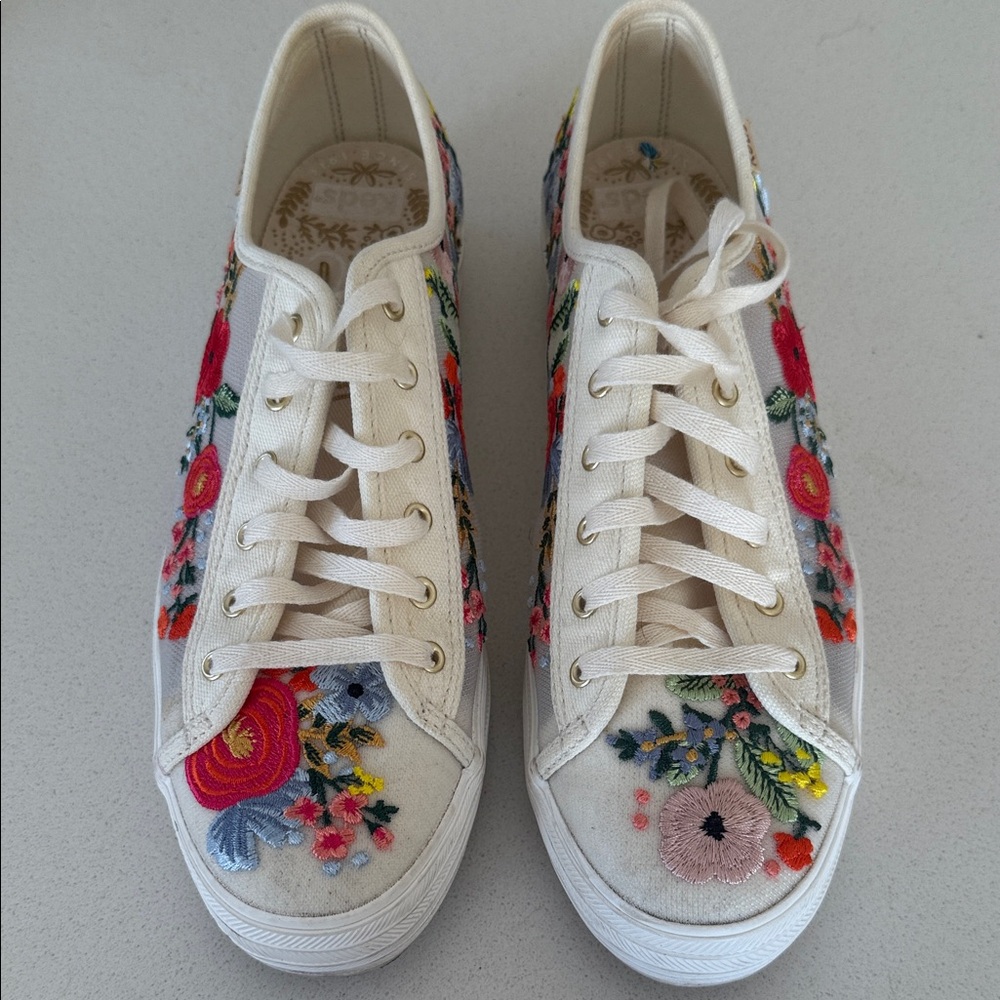 Keds White Floral Embroidered Sneakers